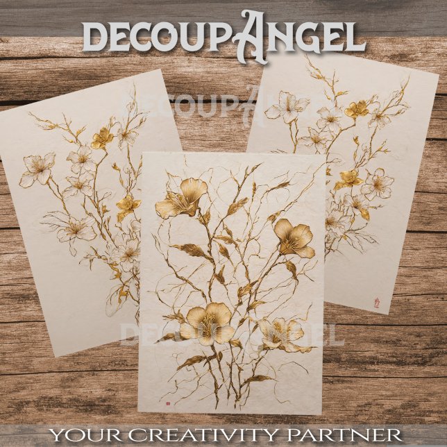 Golden Flowers Trio - Decoupage - Wrapping Paper Sheets (Creator Uploaded)