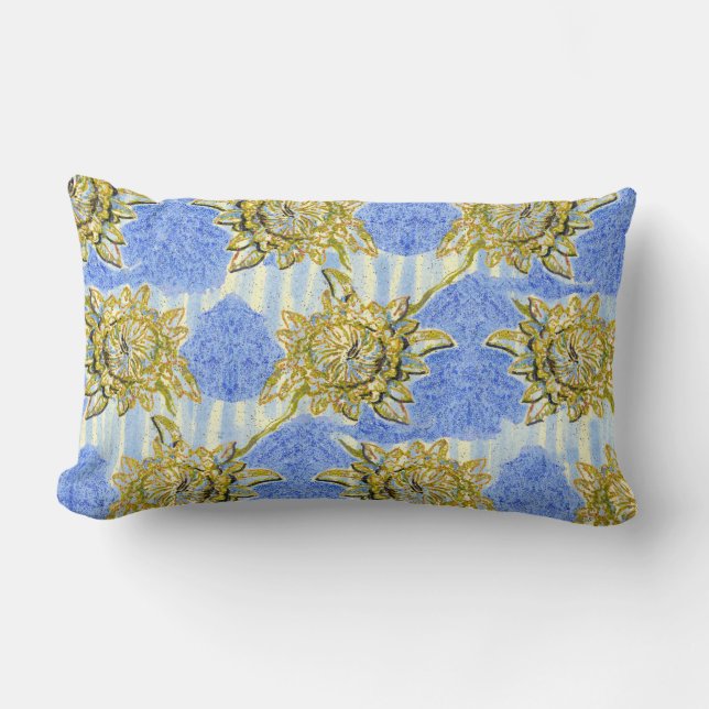 Golden Flowers with Stripes by Alexandra Cook Lumbar Pillow (Front)