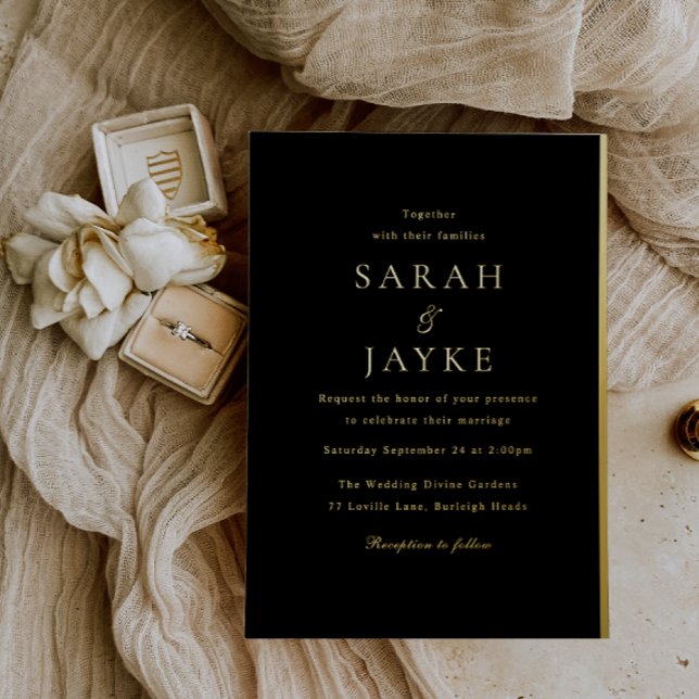 Golden Foil Black & Gold Modern Wedding Foil Invitation (Creator Uploaded)