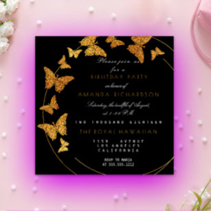 Golden Foil Butterfly Glam Vip Birthday Party Invitation