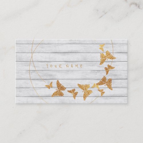 Golden Foil Butterfly White Wood Circles Vip Business Card