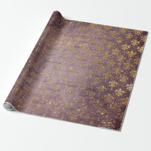 Golden Foil Crown Confetti Royal Purple Velvet Wrapping Paper