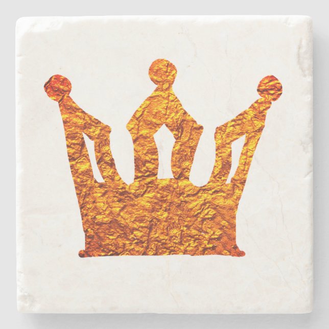 Golden Foil Crown Marble Coater Stone Coaster (Front)
