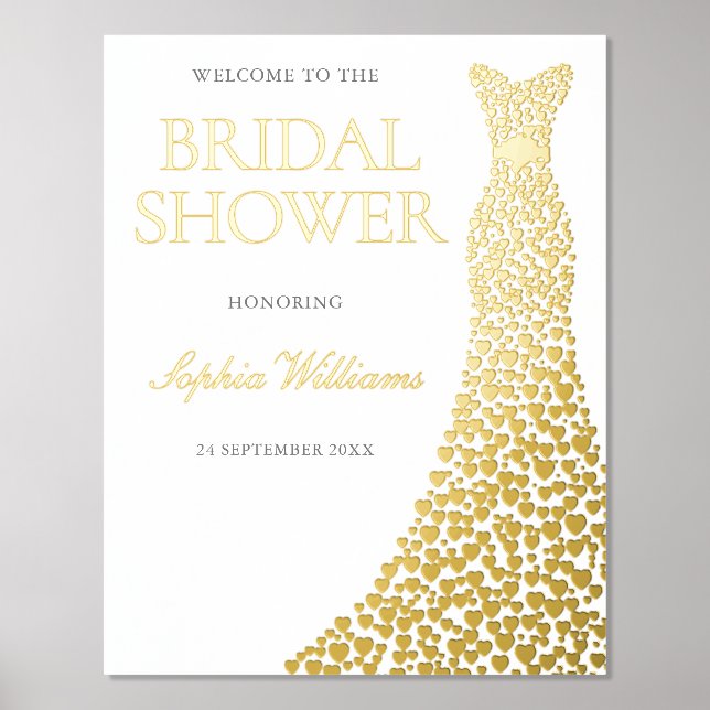 Golden Foil Dress Bridal Shower Large Welcome Sign (Front)