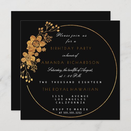 Golden Foil Floral Glam Vip Birthday Party Invitation