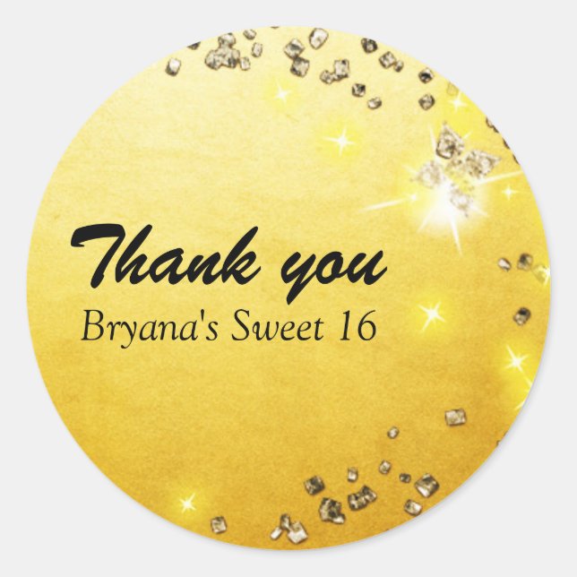Golden Foil Gems Sparkle Party Favor Sticker (Front)