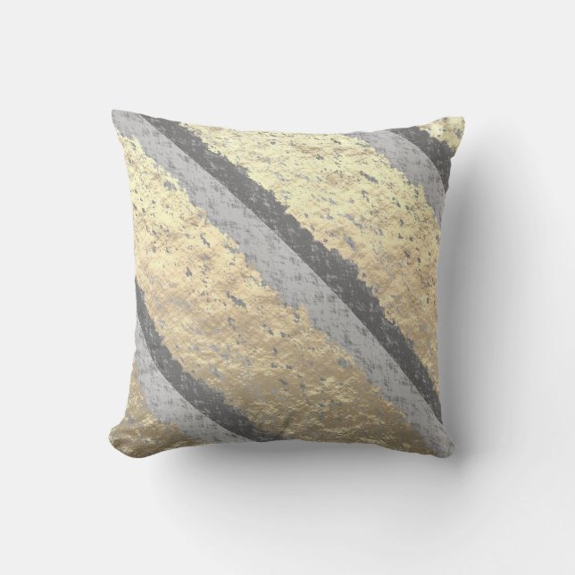 Golden Foil Grey Sparkling Glittering Elegant Cool Outdoor Pillow (Front)