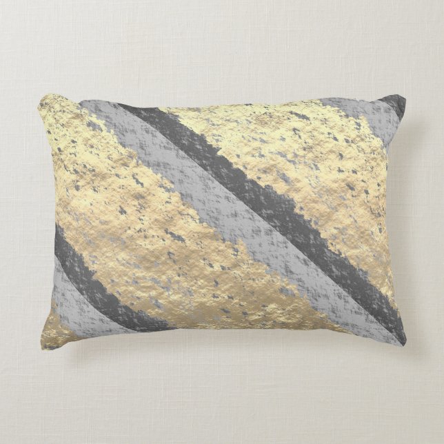 Golden Foil Grey Sparkling Glittey Elegant Royal Accent Pillow (Front)