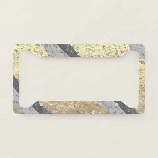 Golden Foil Grey Sparkling Glittey Elegant Royal License Plate Frame (Front)