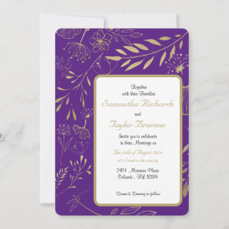 Golden Foil Leaf Floral Wedding Invitation