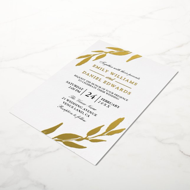 Golden Foil Leaves Gold Leaf Wedding Foil Invitation (Rotated)