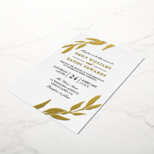 Golden Foil Leaves Gold Leaf Wedding Invitation
