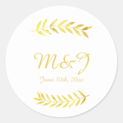 Golden Foil Look Leaves Branches Classic Round Sti Classic Round Sticker