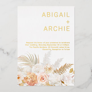 Golden Foil Magical Floral Summer & Fall Wedding Foil Invitation