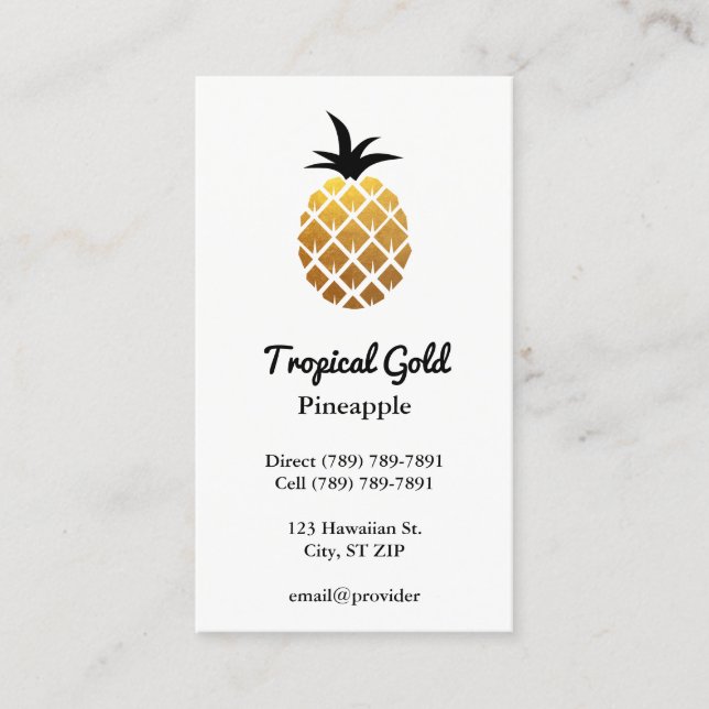 Golden Foil Photo Pineapple Business Card (Front)