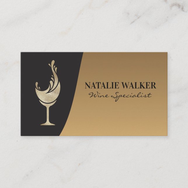 Golden Foil Wine Glass Splash | Elegant Business Card (Front)