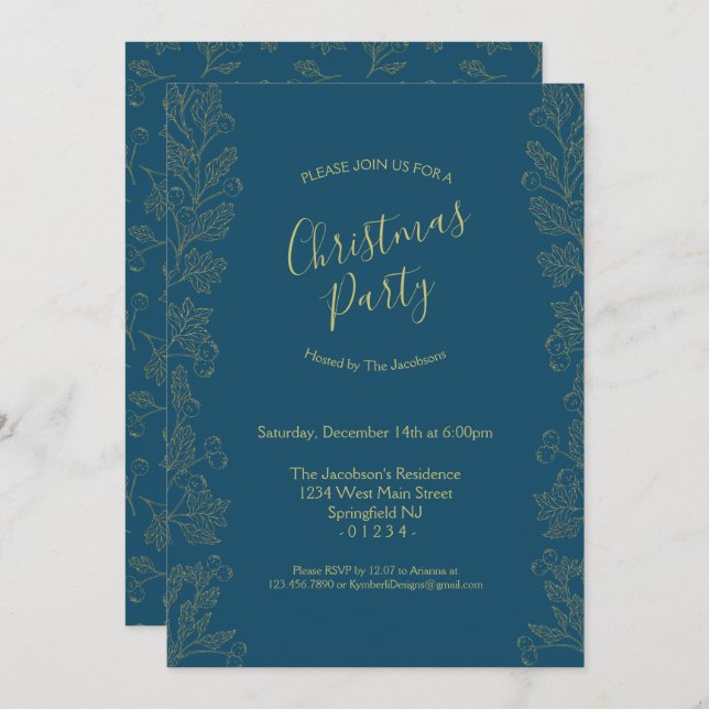 Golden Foil Winter Berries Invitation (Front/Back)
