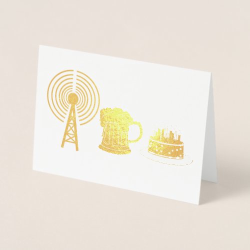 Golden Foiled Ham Radio Birthday Card
