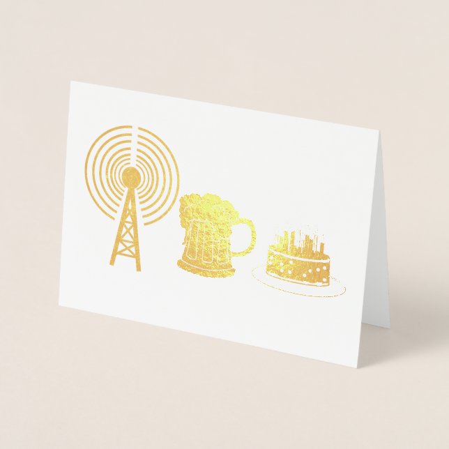 Golden Foiled Ham Radio Birthday Card (Front)