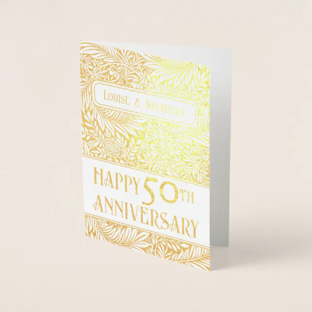 Golden Foliage 50th Wedding Anniversary Real Foil Card | Zazzle