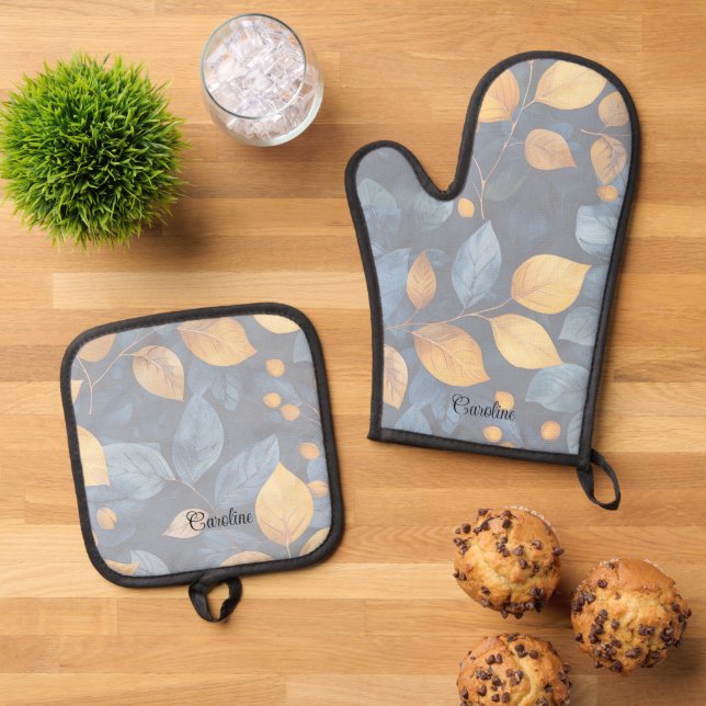 Golden Foliage Dreams Autumn Nature Beauty Oven Mitt & Pot Holder Set (Top Down)