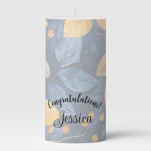 Golden Foliage Dreams Autumn Nature Beauty Pillar Candle (Front)