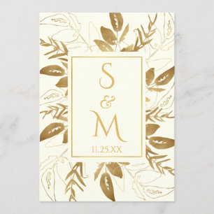 Golden Foliage Elegant Gold Ivory White Wedding Invitation