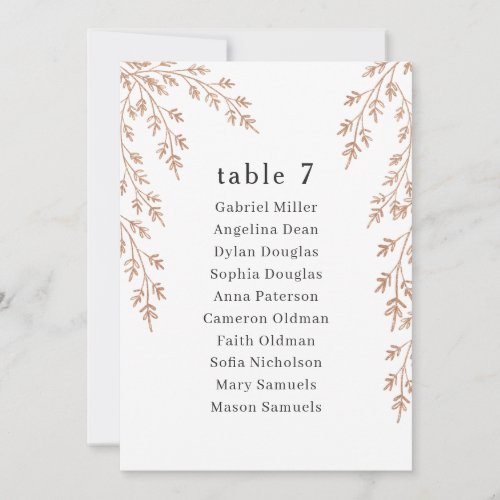 Golden foliage Table Number with Seating