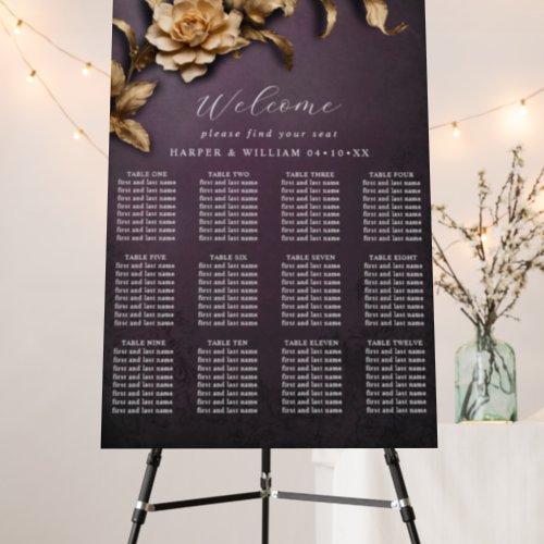 Golden foliage theater wedding seating chart foam board