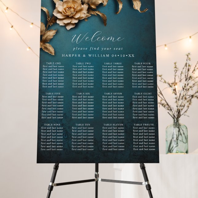 Golden foliage theater wedding seating chart foam board (In Situ (Stand))