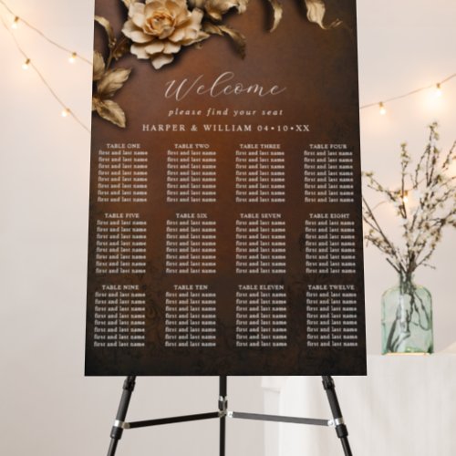 Golden foliage theater wedding seating chart foam board