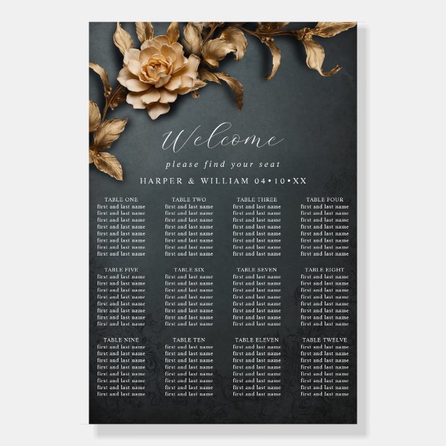 Golden foliage theater wedding seating chart foam board (Front)