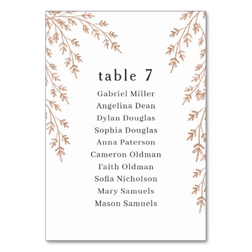 Golden foliage wedding Single seating plan Table Number
