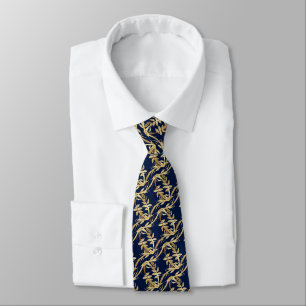 Golden Foliage Wreath Navy Blue Wedding Neck Tie