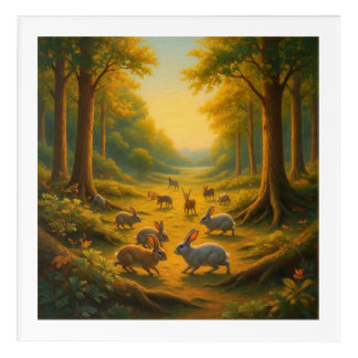 "Golden Forest Awakening – Mystical Deer & Rabbit" Acrylic Print