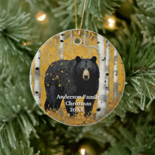 Golden Forest Black Bear Ceramic Ornament