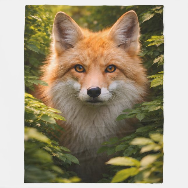 Golden forest guardian majestic red fox fleece thr blanket (Front)