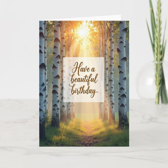 Golden Forest Path Birthday Card (Front)