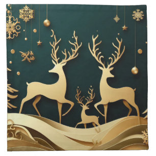 Golden Forest Waltz – Reindeer & Ornaments Cloth Napkin