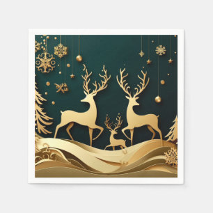 Golden Forest Waltz – Reindeer & Ornaments Napkins