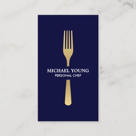 Golden Fork On Navy Chef, Catering, Restaurant Business Card