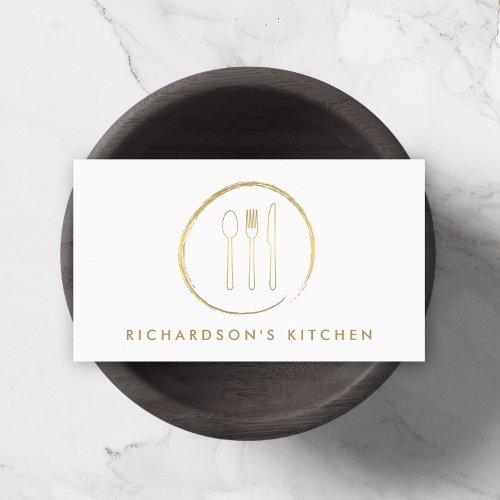 GOLDEN FORK SPOON KNIFE SKETCH LOGO for Catering Business Card