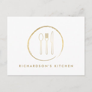 GOLDEN FORK SPOON KNIFE SKETCH LOGO for Catering Postcard