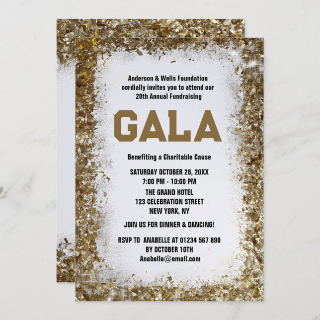Golden Formal Corporate Gala Ball Party Fundraiser Invitation (Front/Back)