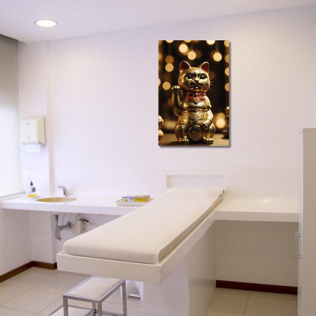 Golden Fortune Cat on Glittering Gold Background Metal Print (Creator Uploaded)