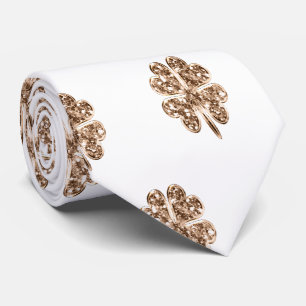 Golden Four Leaf Clover Good Luck Gold and White Neck Tie