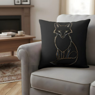 Golden Fox Line Art – Elegant Animal Design Throw Pillow