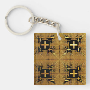Golden Fractal Crosses Keychain