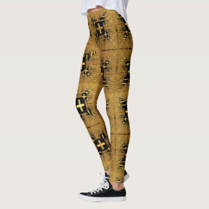 Golden Fractal Crosses  Leggings