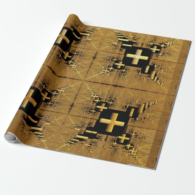 Golden Fractal Crosses  Wrapping Paper (Unrolled)